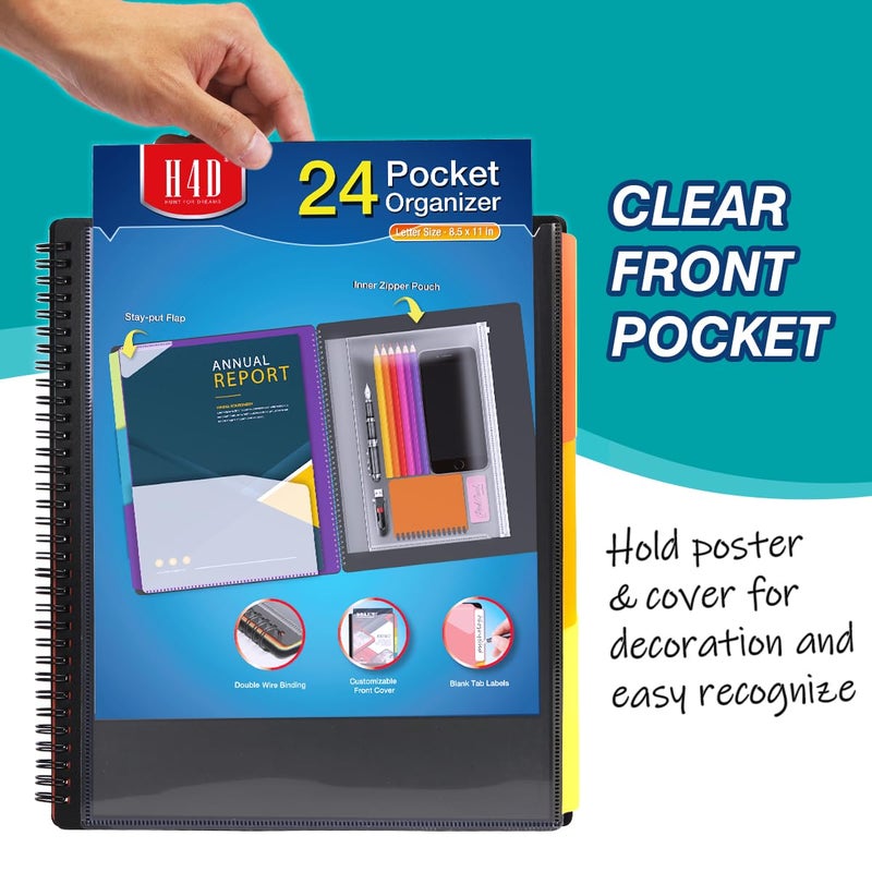 H4D 24 Pocket Poly Project Organizer, Spiral Multi Pocket Folder Organizer, Multi-Subject Folder Notebook, Letter Size - Image 3